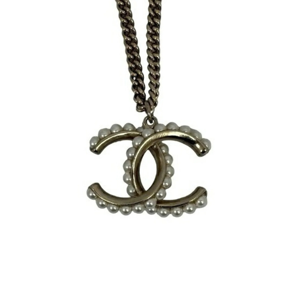 CHANEL Gold Pearl Logo Necklace